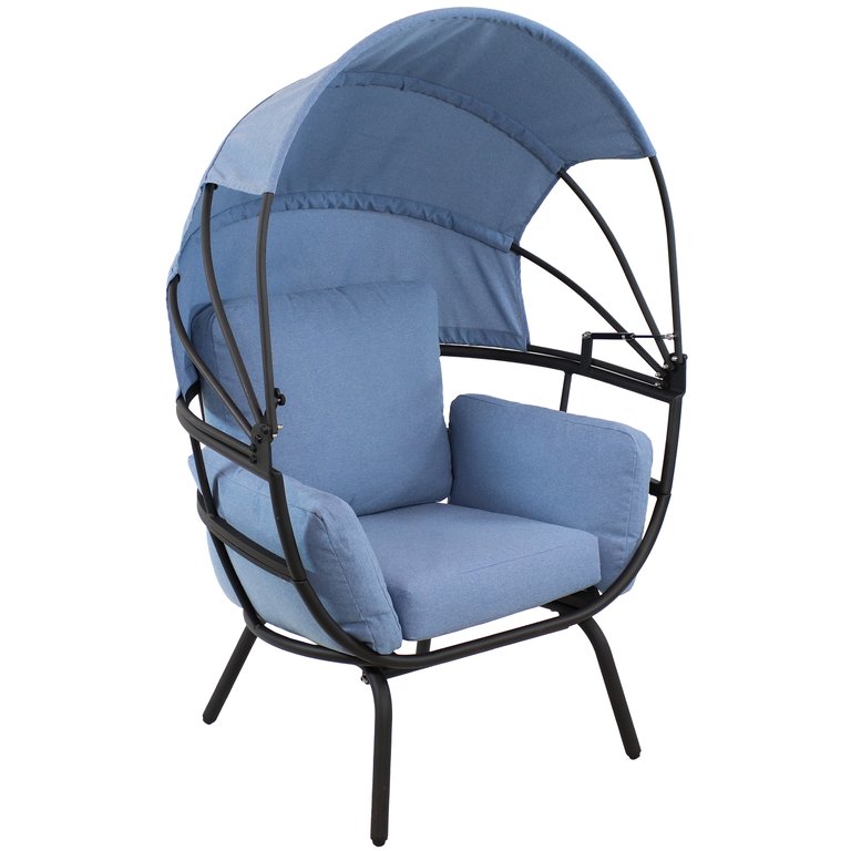 Modern Luxury Patio Lounge Chair with Retractable Shade - Blue