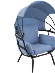 Modern Luxury Patio Lounge Chair with Retractable Shade - Blue