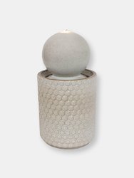 Modern Orb on Circle-Pattern Base Ceramic Outdoor Fountain with LEDs - Grey