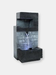 Modern Tiered Brick Wall Tabletop Water Fountain Feature w/  LED - Grey