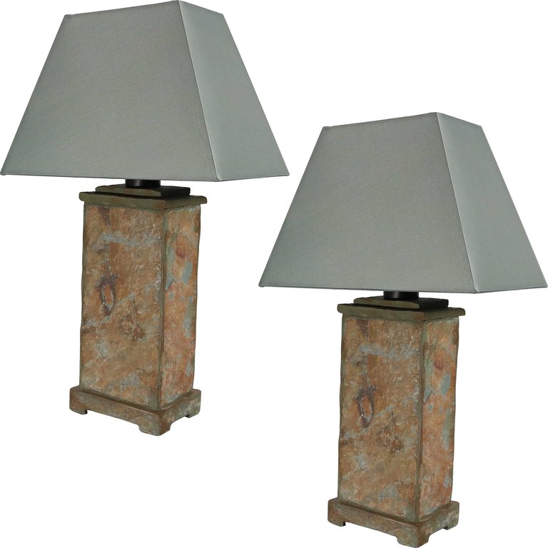 Natural Slate Table Lamp -Electric - 24" - Grey