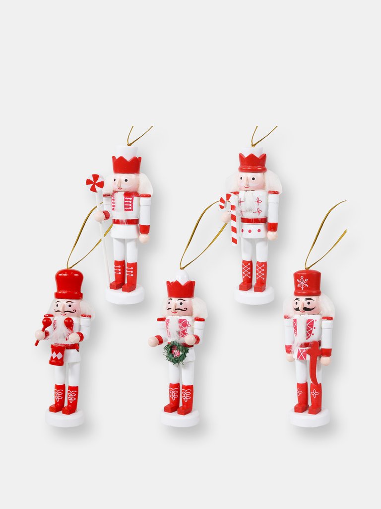 Nutcracker 5-Piece Christmas Hanging Ornament Set - Red