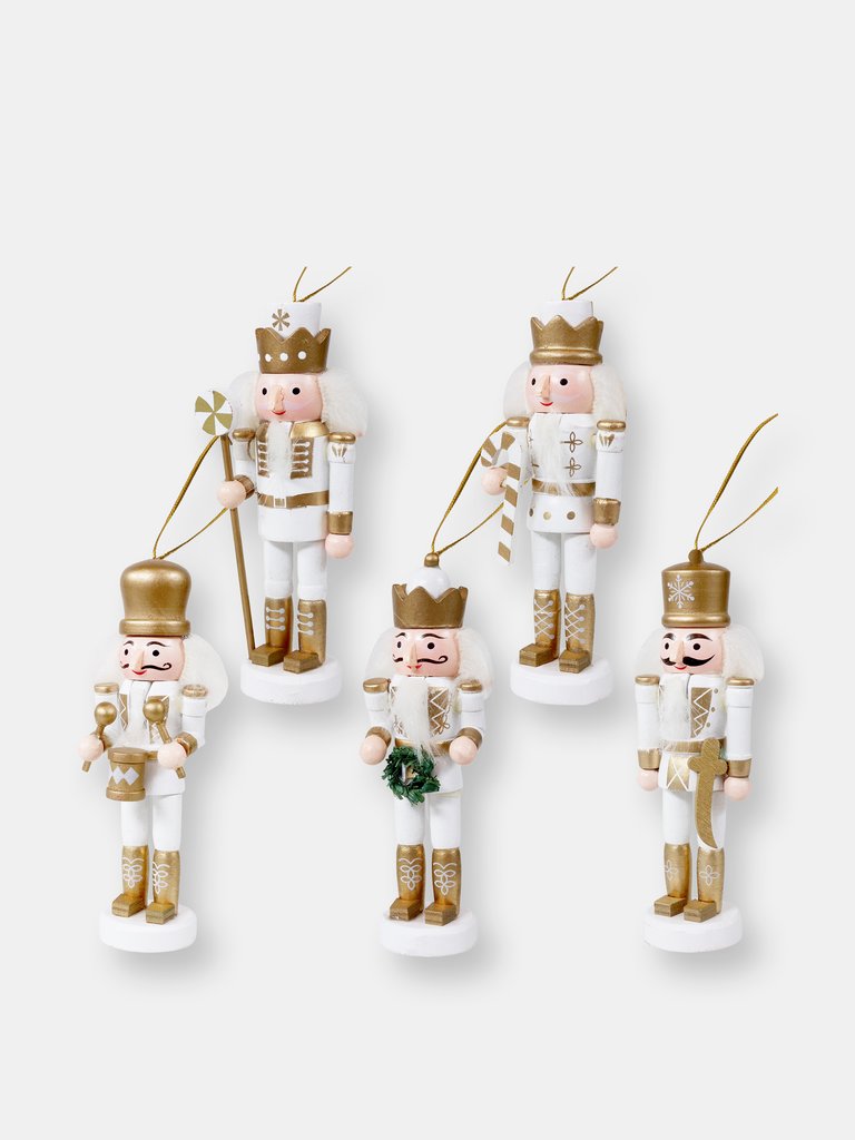 Nutcracker 5-Piece Christmas Hanging Ornament Set - White