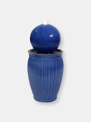 Orb on Pedestal Ceramic Outdoor Fountain with LED Light - Blue