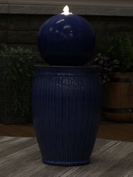 Orb on Pedestal Ceramic Outdoor Fountain with LED Light