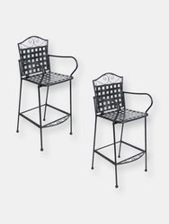 Outdoor Black Wrought Iron Scrolling Bar Chairs - Black