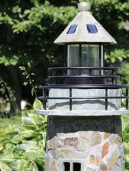 Outdoor Garden Solar LED Cobblestone Lighthouse Statue Decor - 35"