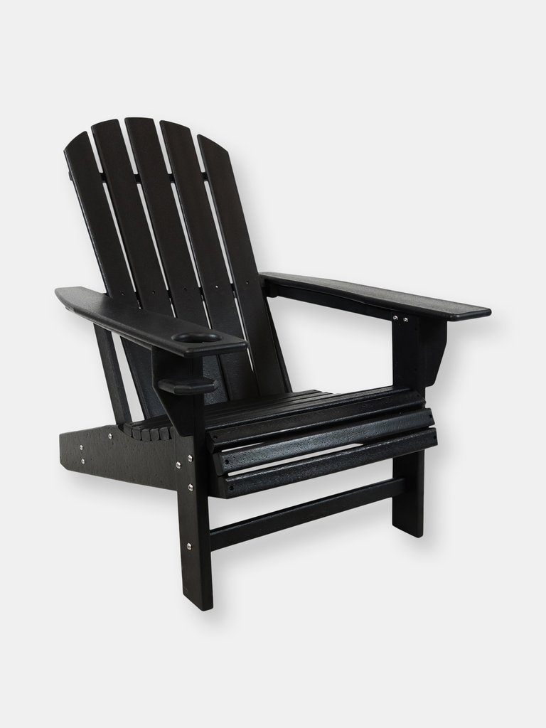 Outdoor Lake Style Adirondack Chairs with Cup Holder - Black