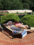 Outdoor Lounge Bed with Canopy Headrest Pillows Double Chaise Pool Patio