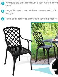 Outdoor Patio Chairs - Set of 2 - Cast Aluminum with Crossweave Design