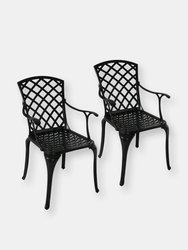 Outdoor Patio Chairs - Set of 2 - Cast Aluminum with Crossweave Design - Bronze