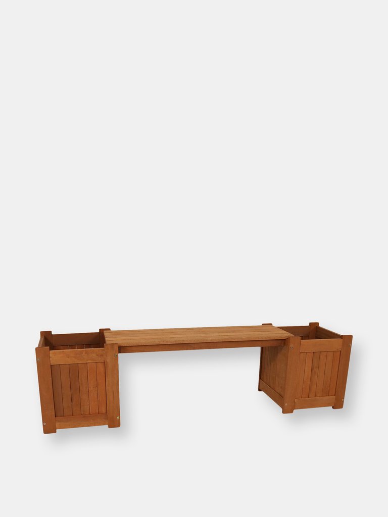 Outdoor Planter Box Bench with Teak Oil Finish - 68" - Brown