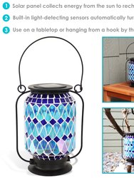 Outdoor Solar Lantern with LED Light and Cool Blue Glass Mosaic Design