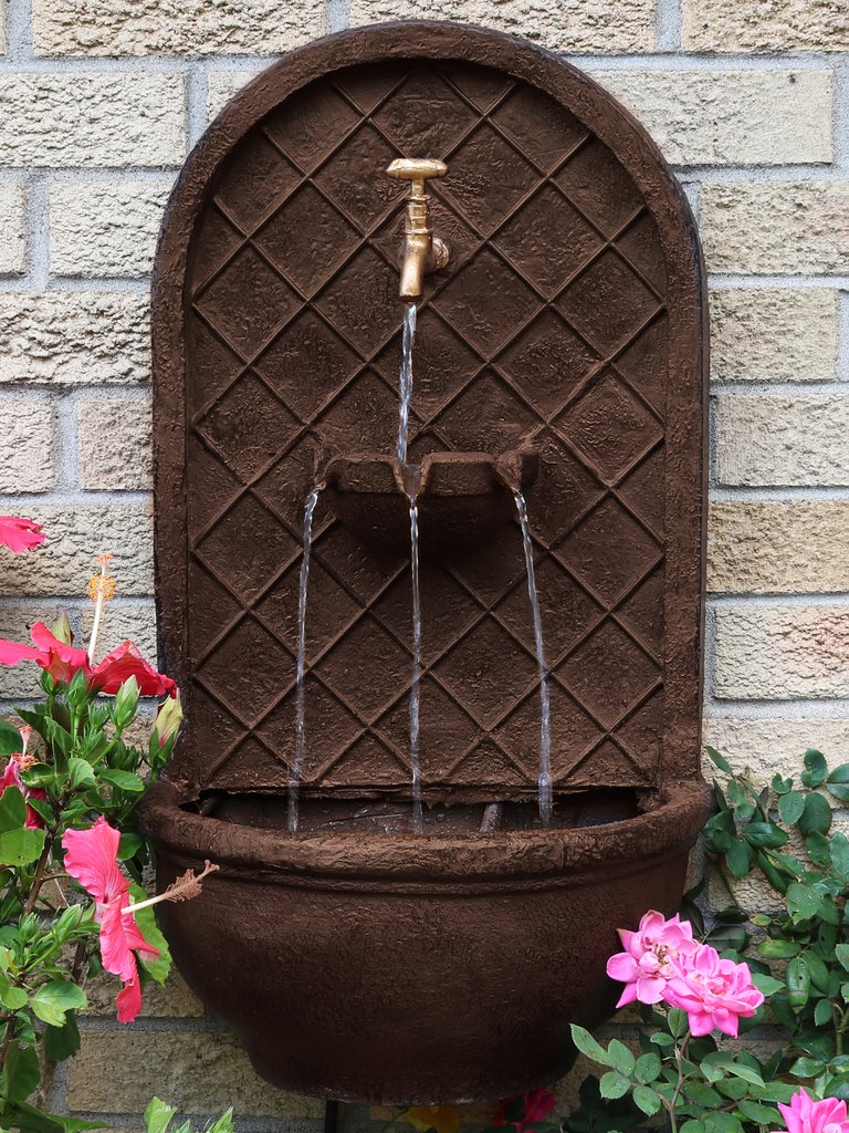 Outdoor Solar Only Wall Water Fountain 27" Garden Yard Patio Messina Iron Finish