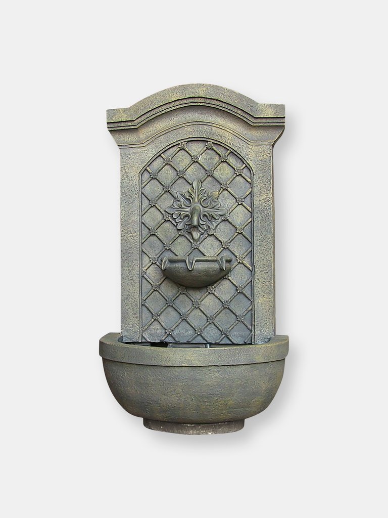 Outdoor Solar Only Wall Water Fountain 31" Garden Yard Rosette Leaf Lead Finish - Light Grey