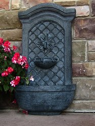 Outdoor Solar Only Wall Water Fountain 31" Garden Yard Rosette Leaf Lead Finish