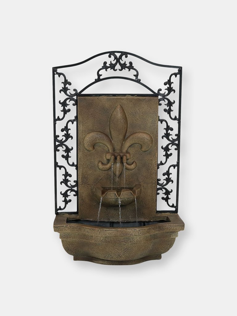 Outdoor Solar Only Wall Water Fountain 33" Garden Yard French Lily Iron Finish - Florentine