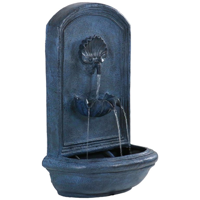 Outdoor Solar with Battery Wall Water Fountain 27" Garden Seaside Iron Finish