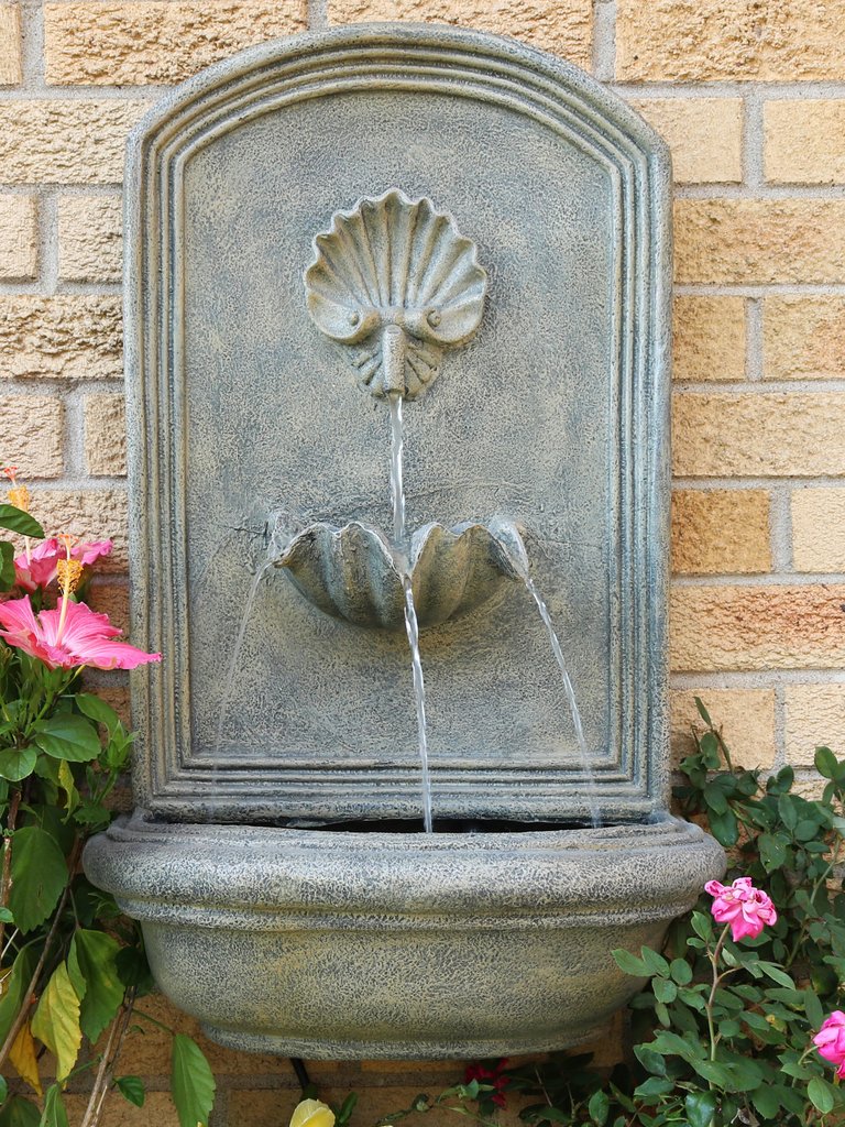 Outdoor Wall Water Fountain 27" Garden Yard Patio Decor Seaside Iron Finish