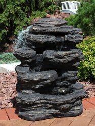 Outdoor Water Fountain 24" with LED Lights Garden Yard Rock Falls Waterfall