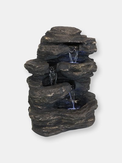 Sunnydaze Decor Outdoor Water Fountain 24" with LED Lights Garden Yard Rock Falls Waterfall product