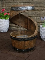 Outdoor Water Fountain 25" with Led Lights Garden Yard Rustic Spiraling Barrel