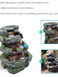 Outdoor Water Fountain 38" with Led Lights Garden Yard Stacked Shale Waterfall