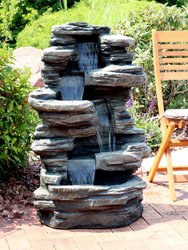 Outdoor Water Fountain 38" with Led Lights Garden Yard Stacked Shale Waterfall