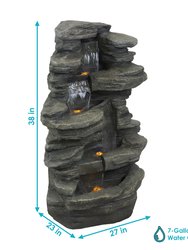 Outdoor Water Fountain 38" with Led Lights Garden Yard Stacked Shale Waterfall