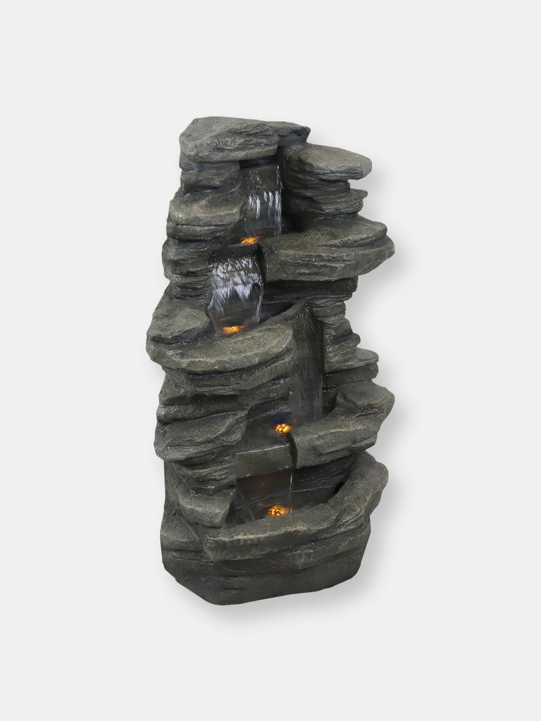 Outdoor Water Fountain 38" with Led Lights Garden Yard Stacked Shale Waterfall - Grey