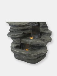 Outdoor Water Fountain 38" with Led Lights Garden Yard Stacked Shale Waterfall