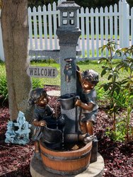 Outdoor Water Fountain 40" with Led Lights Patio Garden Children with Faucet