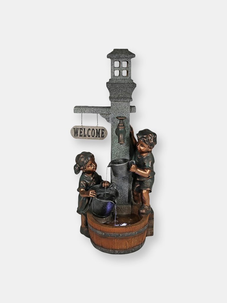 Outdoor Water Fountain 40" with Led Lights Patio Garden Children with Faucet - Grey