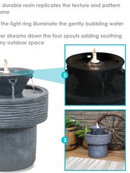 Outdoor Water Fountain With Led Lights 2-tier 20" Tranquil Streams Patio Yard