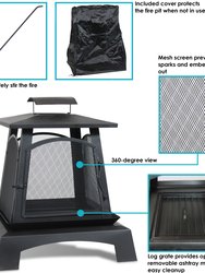 Pagoda Style Steel with Black Finish Outdoor Fireplace - 32"