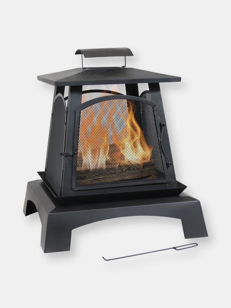 Pagoda Style Steel with Black Finish Outdoor Fireplace - 32" - Black