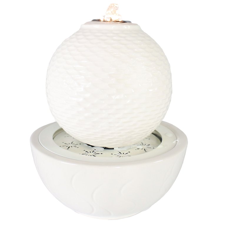 Patterned Sphere Indoor Tabletop Fountain - White