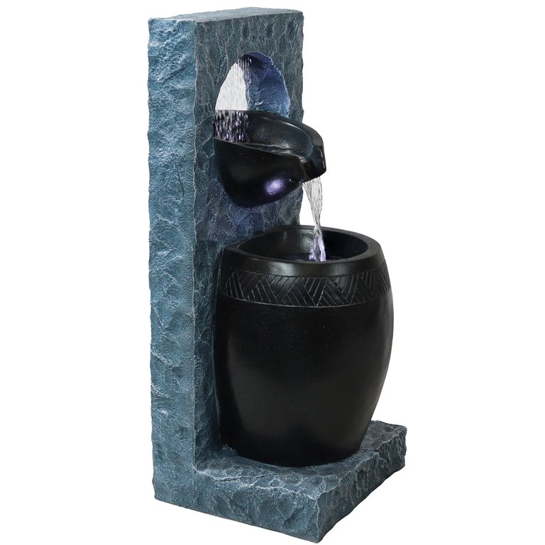 Peaceful Rain Outdoor Water Fountain With Leds - Grey