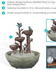 Perching Birds 3-Tiered Polyresin Indoor Tabletop Fountain