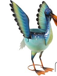 Pierre The Flying Pelican Metal Statue With Planter - 20.75" - Blue