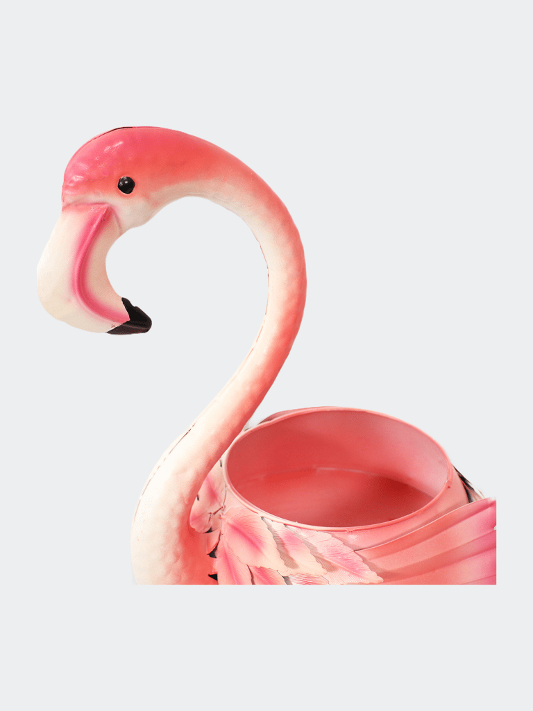 Pink Flamingo Metal Outdoor Garden Statue With Flowerpot-36-Inch