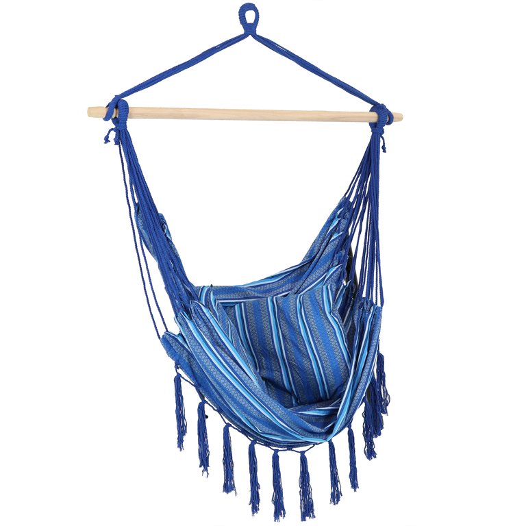 Polyester Hanging Hammock Chair With Cushion - Cornflower Stripes