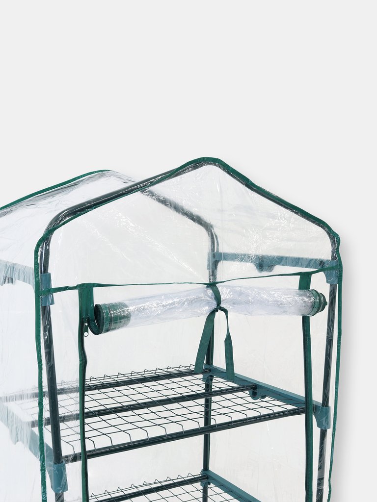 Portable 4-Tier Mini Greenhouse for Outdoors with Cover