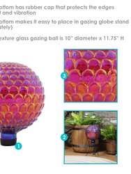 Red Scalloped Texture Outdoor Garden Glass Gazing Globe