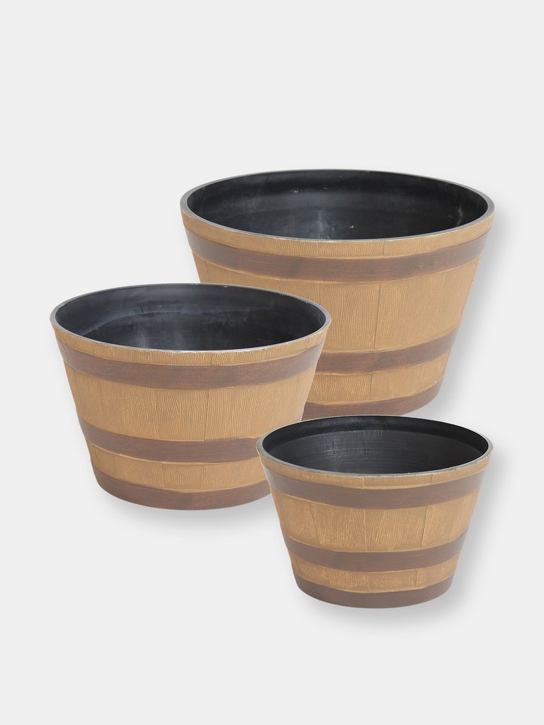 Resin Rustic Cask Outdoor Planter - Brown