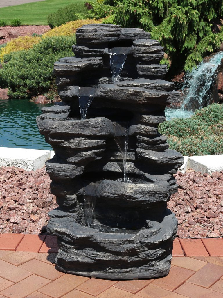 Rock Falls Waterfall Outdoor Water Fountain 39" Water Feature w/ LEDs