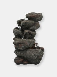 Rocky Falls Indoor Tabletop Water Fountain Feature with LED - 10" Tall - Grey