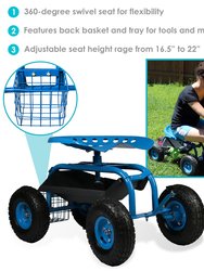 Rolling Garden Cart Tool Tray Basket Steering Handle 360 Swivel Work Seat