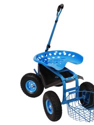 Rolling Garden Cart w/ Extendable Steering Handle Seat & Tray