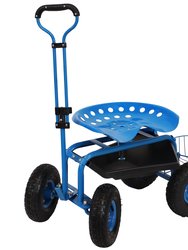 Rolling Garden Cart w/ Extendable Steering Handle Seat & Tray